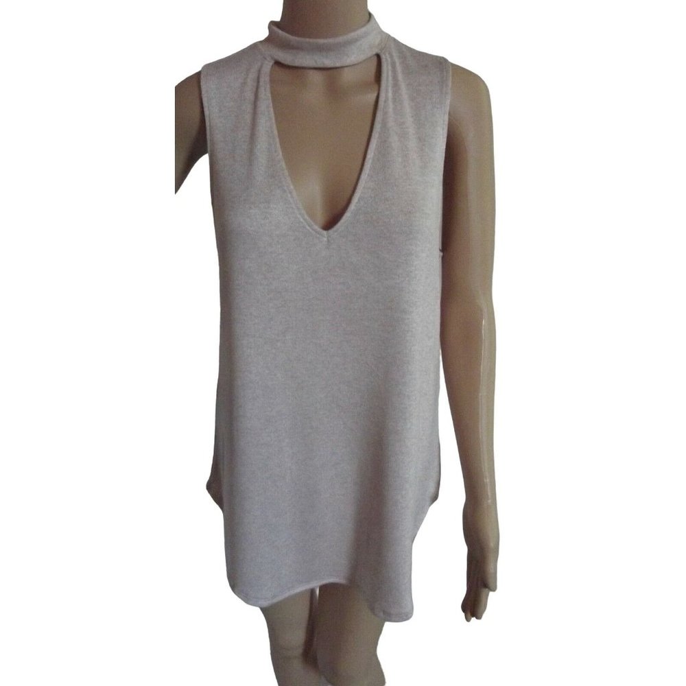 Express XS Pink Melange Deep Mock V-Neck Choker Marl Tank Top Sweater (XS 0-2)